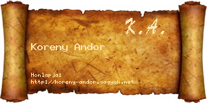 Koreny Andor névjegykártya
